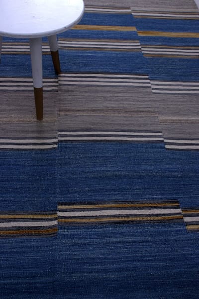 Blauw Tapijt Laagpolig Handgeweven Wollen Vloerkleed - Koho Afghan Modern Kelim 222x165 - 222x165cm- Modern - Woonkamer - Salon - Slaapkamer - Eetkamer