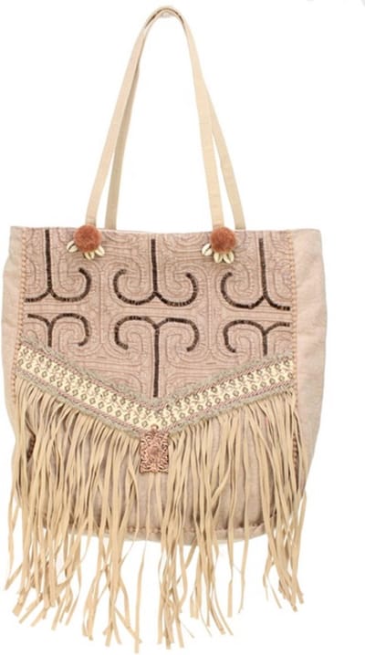 Tas XL Oudroze met franjes 40 x 36 cm