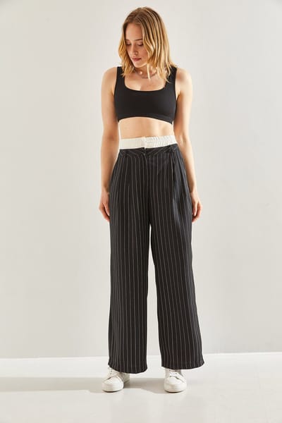 Gestreepte Wijde Pantalon met Strik