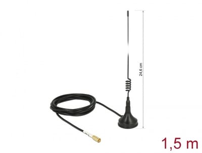 Delock WLAN 802.11 b/g/n Antenna SMB plug 2 dBi fixed omnidirectional with magnetic base and connection cable RG-174 1.5 m outdoor black