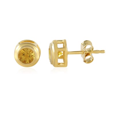 Cavill - 925 Sterling Zilver Oorbellen - Braziliaanse Ronde Scapoliet 0,844 ct - Goudlaag - Elegante Bezel Oorbellen - Stijlvol & Vrouwelijk