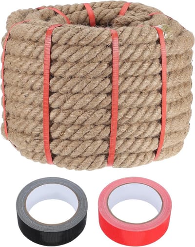 Jute touw 2,8 cm x 20 m, dik en gedraaid, natuurlijk handwerktouw voor schommels, tuinieren en nautische decoratie