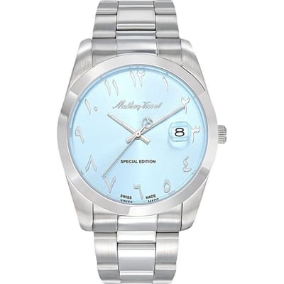 Mathey-Tissot Mathy Orient Speciale Editie Roestvrij Staal IJsblauw Wijzerplaat Kwarts H450APSK Herenhorloge lichtblauwe kleur