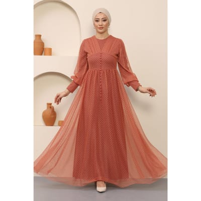 Knoop Detailed Tule Avondjurk Zalm