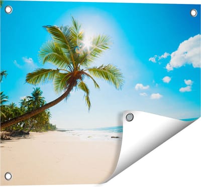 Gards Tuinposter Tropisch Strand en Zee in Sri Lanka - 50x40 cm - Tuindoek - Tuindecoratie - Wanddecoratie buiten - Tuinschilderij