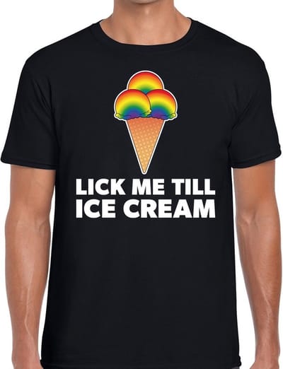 Lick me till ice scream - gay pride t-shirt zwart met regenboog afbeelding voor heren - gaypride kleding S