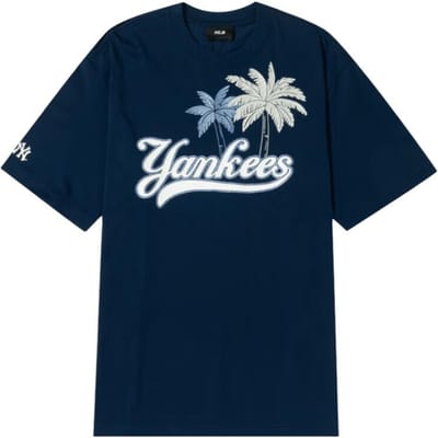 T-shirt à col rond respirant et confortable à manches courtes MLB New York Yankees pour homme et femme Bleu marine 3ATSX0343-50NYS S gray