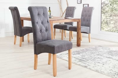 Elegante stoel CASA vintage grijs met decoratieve knopen massief houten poten - 37293