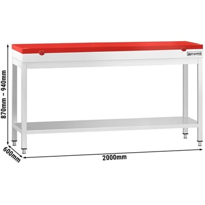 GGM Gastro Edelstahl Arbeitstisch PREMIUM - 2000x600mm - mit Grundboden - inkl. Schneideplatte Rot