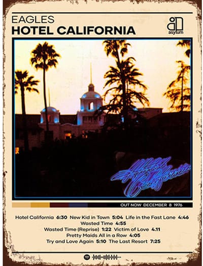 Signs-USA - Concert Sign - metaal - The Eagles - Hotel California - 20 x 30 cm