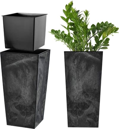 KADAX Bloempot, bloembak van kunststof, plantenbak voor bloemen, binnen en buiten, tuin, balkon, terras, huis, weerbestendig, imitatie rotan (36 cm hoog, betonzwart)