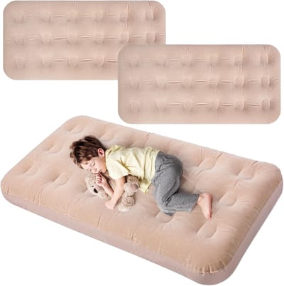Kinderluchtmatras - Opblaasbaar Luchtbed - Logeerpartij Thuis - Zacht Gevlokt Oppervlak - 140 x 70 cm - Beige