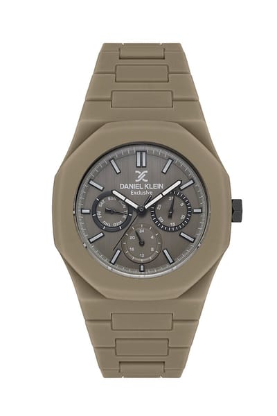 Daniel Klein DK.1.13559-2 - Horloge - Analoog - Mannen - Heren - Plastic band - Kunststof - Achthoek - Datumaanduiding - Tweede Tijdzone - 12/24 - Streepjes - Taupe kleur