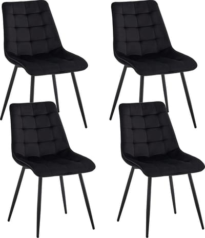 DHN set van 4 eetkamerstoelen - Velvet stoelen - Minimalistische Eetkamerstoel - Industrieel - Zwarte poten - Stijlvol - Zwart