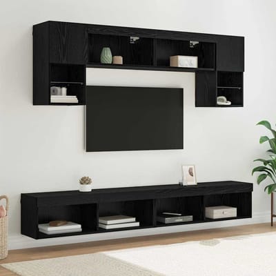 vidaXL TV Wand Eenheden met LED 6 st Zwart Eiken Bewerkt hout