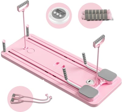 BALORS® Pilates board 10 in 1 - Opvouwbare Pilates Reformer - Buikspier & Oefenbord - Opvouwbare Pilates Set - Home Workout - Multifunctioneel Fitness Board - Pilatus Training - Set met Mat - Roze