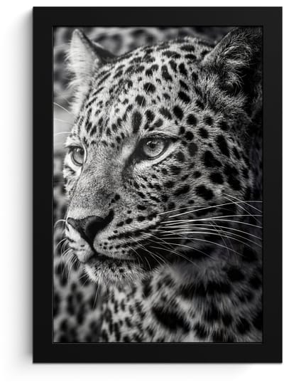 Poster in lijst - Fotolijst 20x30 cm - Posters - Luipaard - Zwart - Wit - Oog - Posterlijst zwart - Decoratie - Wanddecoratie woonkamer - Muurdecoratie slaapkamer