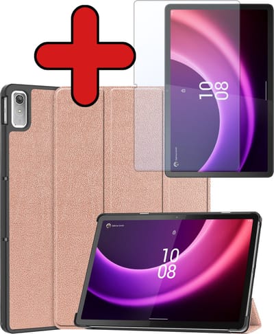 Hoesje - Geschikt voor Lenovo Tab P11 (2e / 2nd Generatie) - Met Screenprotector - Hardcover Book Case - Trifold Bookcase Hoes - Hard Cover - Tablethoes - Rosé goud