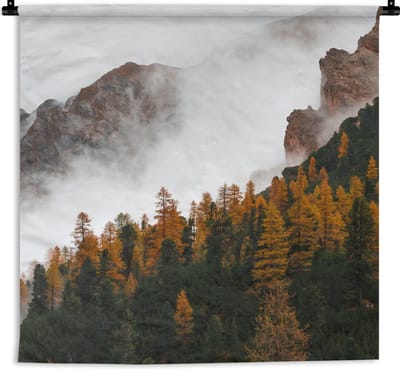 Wandkleed - Wanddoek - Berg - Mist - Bos - 180x180 cm - Wandtapijt