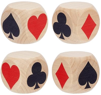 Cosensi- Speeldobbelstenen Set van 4 - Houten Dobbelstenen 30 mm - Grote Hartdobbelstenen - Geschikt voor Euchre/Poker - Perfect Cadeau voor Spelers