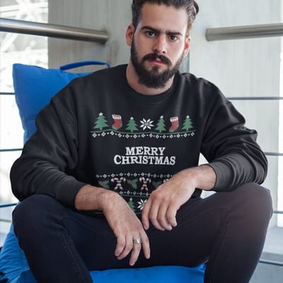 Kersttrui Candy Cane - Met tekst: Merry Christmas - Kleur Zwart - ( MAAT XS - UNISEKS FIT ) - Kerstkleding voor Dames & Heren
