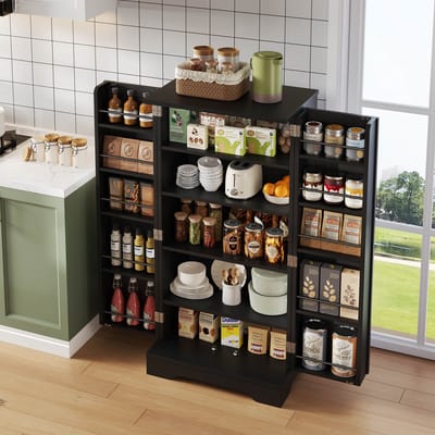 DESMIU Keukenkast - Opbergkast Met Sensorverlichting En Verstelbare Plank - Voor Keuken Eetkamer En Woonkamer - MDF - 120x60x40 Cm - Zwart