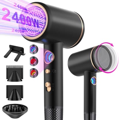 Haardroger haardroger haardroger ionen 2400W, anti-gespleten punten met koudeluchtmodus 2400,00 W, (25m/s, 3 stylingopzetstukken, verrijkt met keratine en amandelolie, ionenverzorging – anti-kroezen,