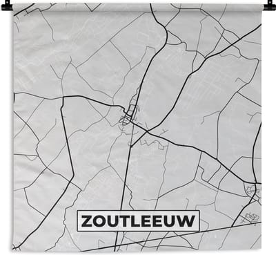 Wandkleed - Wanddoek - Zwart Wit – België – Plattegrond – Stadskaart – Kaart – Zoutleeuw - 180x180 cm - Wandtapijt