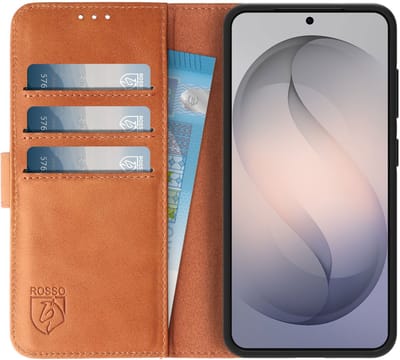 Rosso Deluxe Echt Leer Hoesje Geschikt voor Samsung Galaxy S26 | Ruimte voor drie pasjes | Portemonnee Book Case | Met Pasjeshouder | Bruin