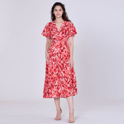 Wikkel midi abstracte print midi -jurk