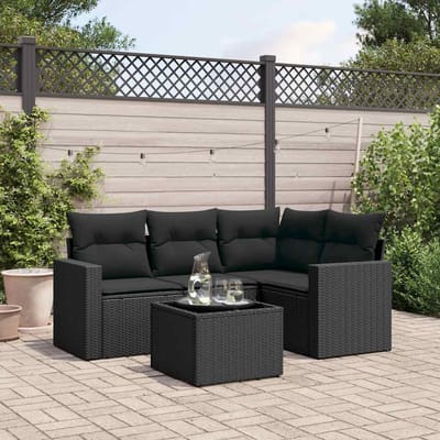 vidaXL - 5-delige - Loungeset - met - kussens - poly - rattan - zwart