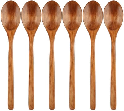Dailygoods- Houten Lepel Set 6 Stuks - 23,5 cm Lange Houten Soeplepel - Ovale Houten Lepel - Keukenbenodigdheden - Hoogwaardig Nanmu Hout - Keukenlepel