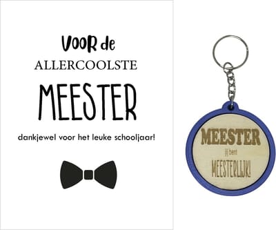 Sleutelhanger en kaartje MEESTER | COOL | blauw | bedankt meester| jij bent de liefste | liefste juf | topjuf | einde schooljaar | cadeau