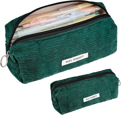 Etui - Pennenetui Opbergmapje - School Kantoor - Zachte Corduroy Stof - 11x9x3 cm - Donkergroen