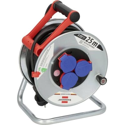 Brennenstuhl Garant S IP44 kabelhaspel, 25m - plaatstaal (kortstondig gebruik buitenshuis) - MADE IN GERMANY - zilver