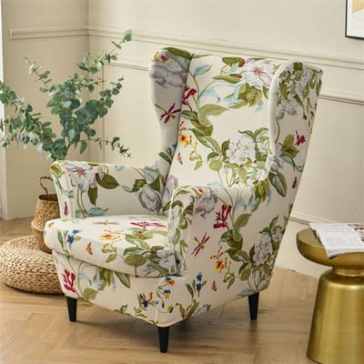 Bloemen elastische vleugel stoelhoezen schuine koningsrug fauteuil hoes verwijderbare vleugelrug bank hoes met zitkussen hoes