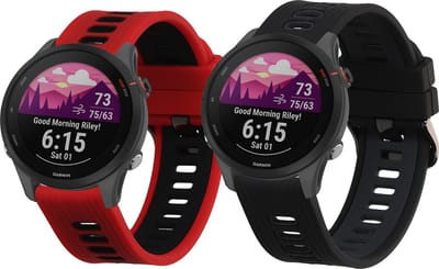 kwmobile 2x horlogebandjes geschikt voor Garmin Forerunner 255 / 255 Music bandje - Smartwatch bandjes van TPU - Activity tracker horloge band in zwart / grijs / rood / zwart