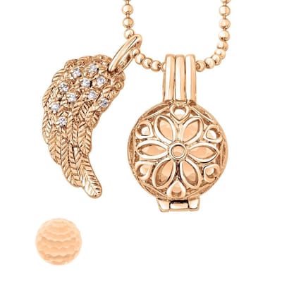 Quiges Engelenroeper Bolhouder met Ketting 70cm en Bolletje - Dames - Roségoudkleurig Bloem - 12mmØ