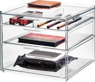 iDesign - Sarah Tanno Organizer Cosmetica Hoog met 3 Lades - Gerecycled Kunststof - Transparant