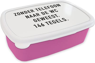Broodtrommel Roze - Lunchbox - Brooddoos - Spreuken - Quotes - Zonder telefoon naar de wc geweest. 146 tegels. - Telefoon - 18x12x6 cm - Kinderen - Meisje