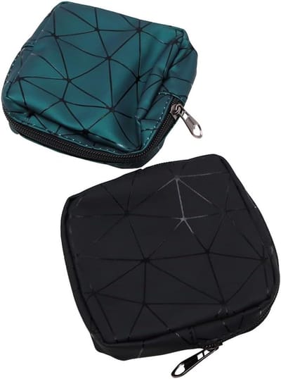 2 stuks mini maandverbandzakjes, waterdichte maandverbandzakjes met rits, maandverbandzakjes, draagbare maandverbandzakjes voor tieners, meisjes en vrouwen, groen en zwart