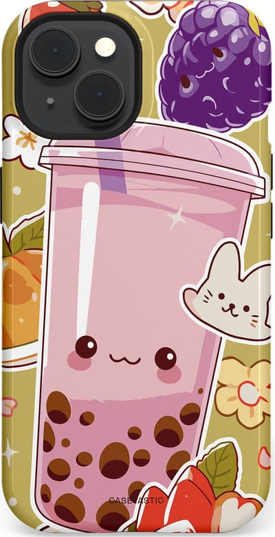 Casetastic Hoesje Geschikt voor Apple iPhone 15 Magsafe - Stijlvolle Beschermende Duo-layer Case - Roze Rode Kawaii Bubbletea Korea