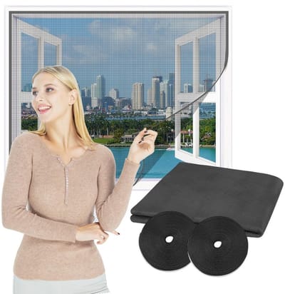 Dailygoods - Flintronic Vliegengaas voor ramen, muggenbescherming, 250 x 150 cm, universeel muggennet, met klittenband, duurzaam, op maat te snijden op de gewenste maat voor het afdekken van ramen
