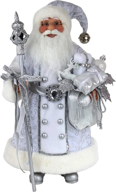 Sprankelend Zilveren Kerstman Beeldje voor Kerstdecoratie - 16 Inch