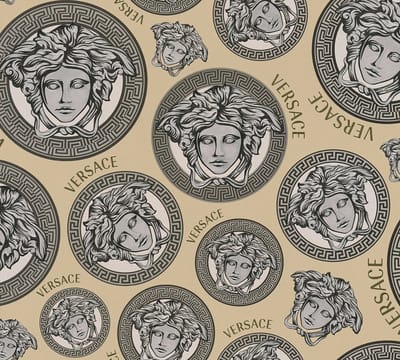 "MEDUSA HOOFD" SATIJN GLANZEND BEHANG | Design - beige zilver goud grijs - A.S. Création Versace 5