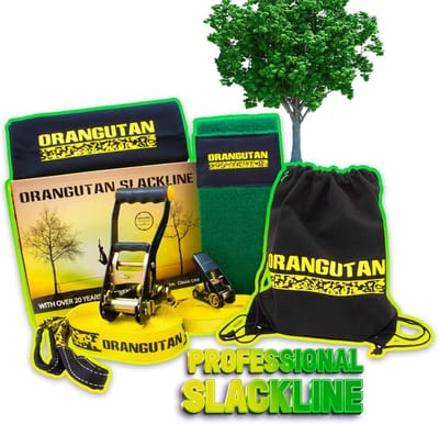 Slackline Set - Balanslijn Trainingslijn - Buiten Sport - Met Boombeschermers Trainingslijn - 15 Meter Lengte - Geel