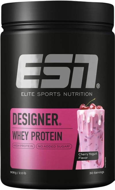 ESN Designer Whey Protein – Smaak Cherry Yogurt – Whey Eiwitpoeder voor Shakes met Concentraat & Isolaat – Zonder Toegevoegde Suikers – 25g Eiwit per Portie – 908g