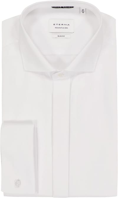 ETERNA slim fit smoking overhemd - mouwlengte 7 - twill met dubbele manchet - wit - Strijkvrij - Boordmaat: 43 (EU maat: XL)