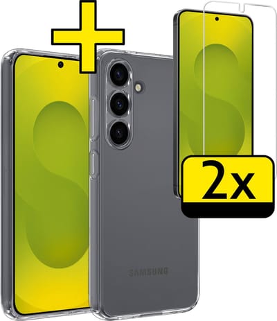Hoesje - Met 2x Screenprotector - Geschikt voor Samsung Galaxy S25 - Sterk & Shockproof - Back Cover - Siliconen Case - Telefoon Hoes - Telefoonhoesjes - Transparant
