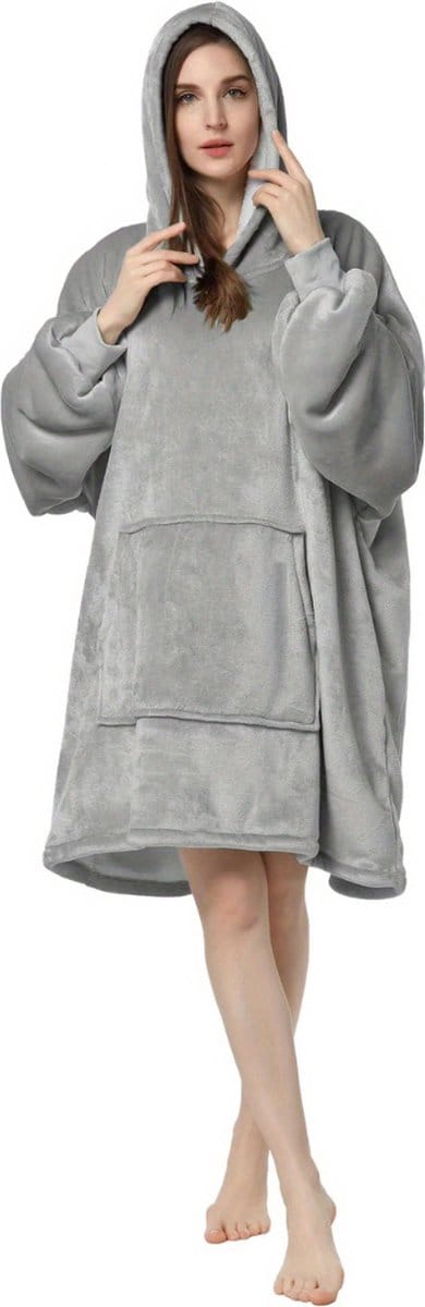 Livano Knuffeldeken - Plaid - Onesie - Hoodie Deken Met Mouwen - Fleece Blanket - Dames - Heren - Kinderen - Extra Zacht - Licht Grijs